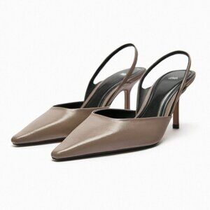Zara Taupe Leather Slingback Heels
